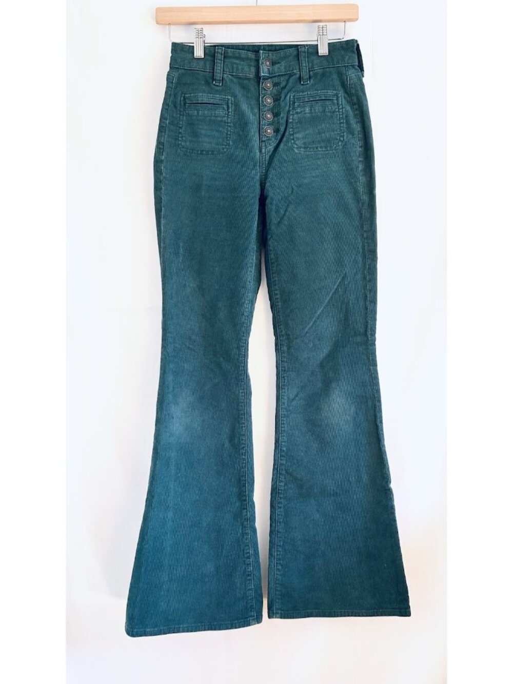 American Eagle Super Hi-Rise Flare Corduroy Pants Y2K Dark Teal Green 00